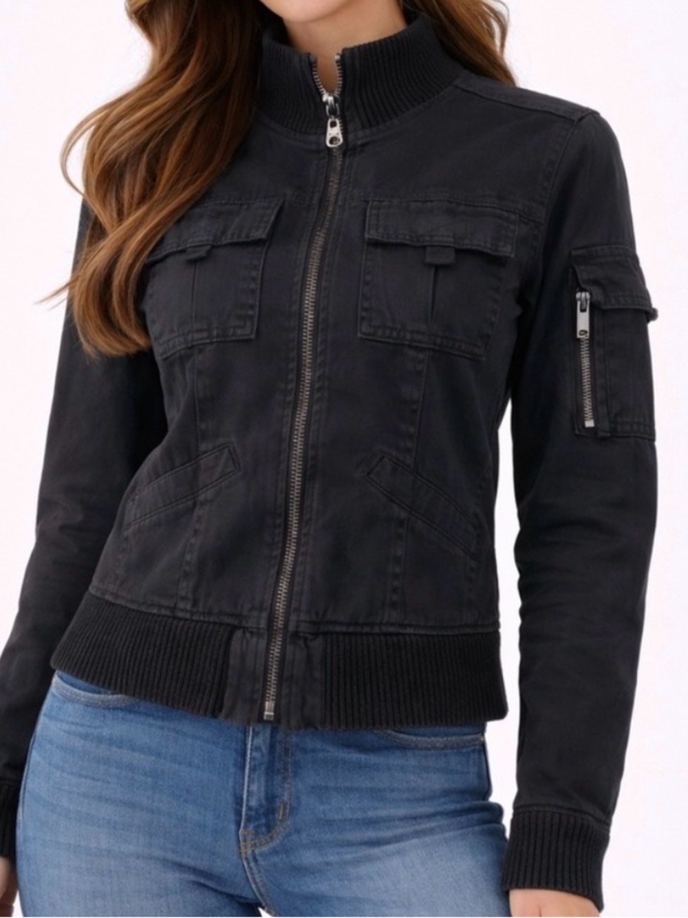 Plugg Black Utility Jacket women’s size XS Zip-Up Cotton (C43)✨